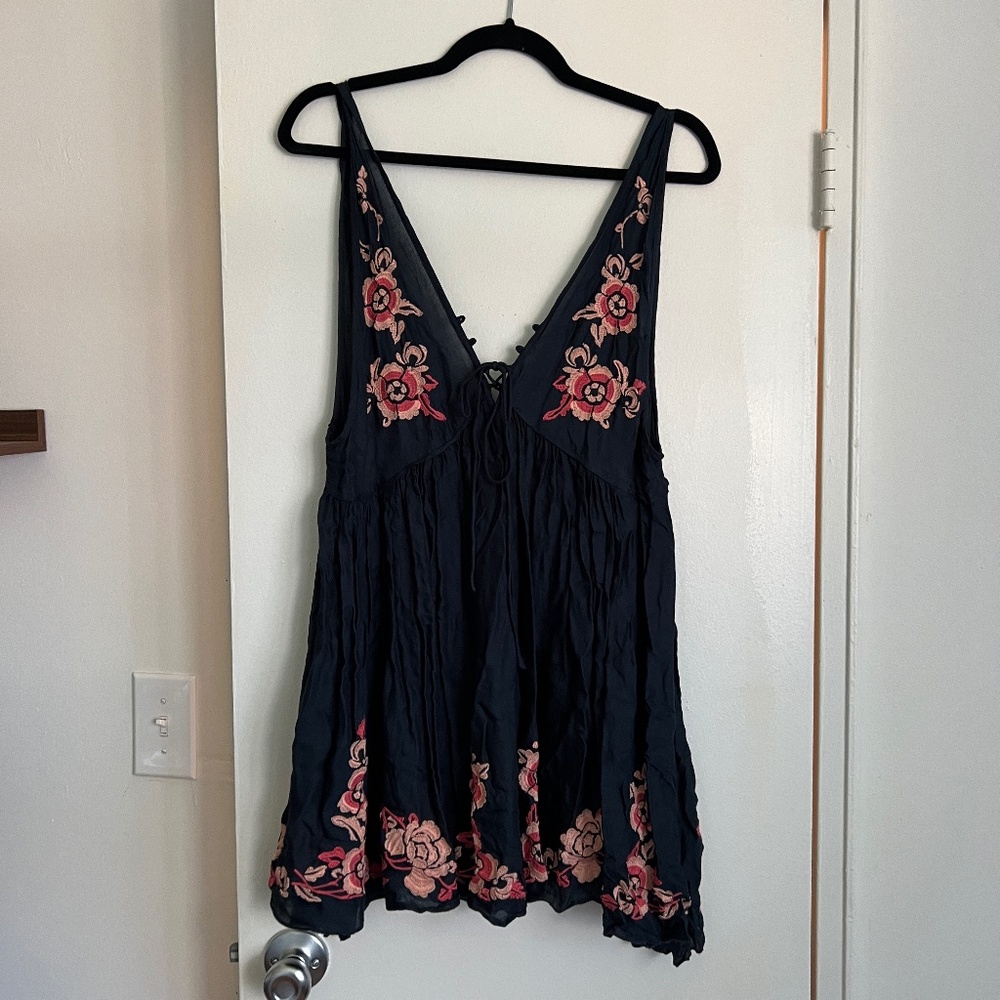 Free People Intimately Deep V Navy and Pink Floral Mini Dress
